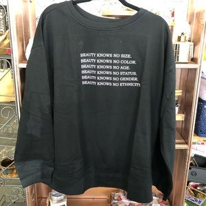 Ava & Viv long sleeve sweatshirt beauty knows no size affirmation positive black